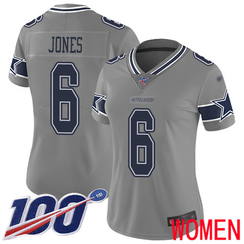 Women Dallas Cowboys Limited Gray Chris Jones #6 100th Season Inverted Legend NFL Jersey->women nfl jersey->Women Jersey
